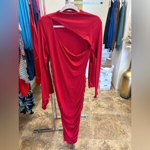 Elegant Red Draped Women's Dress